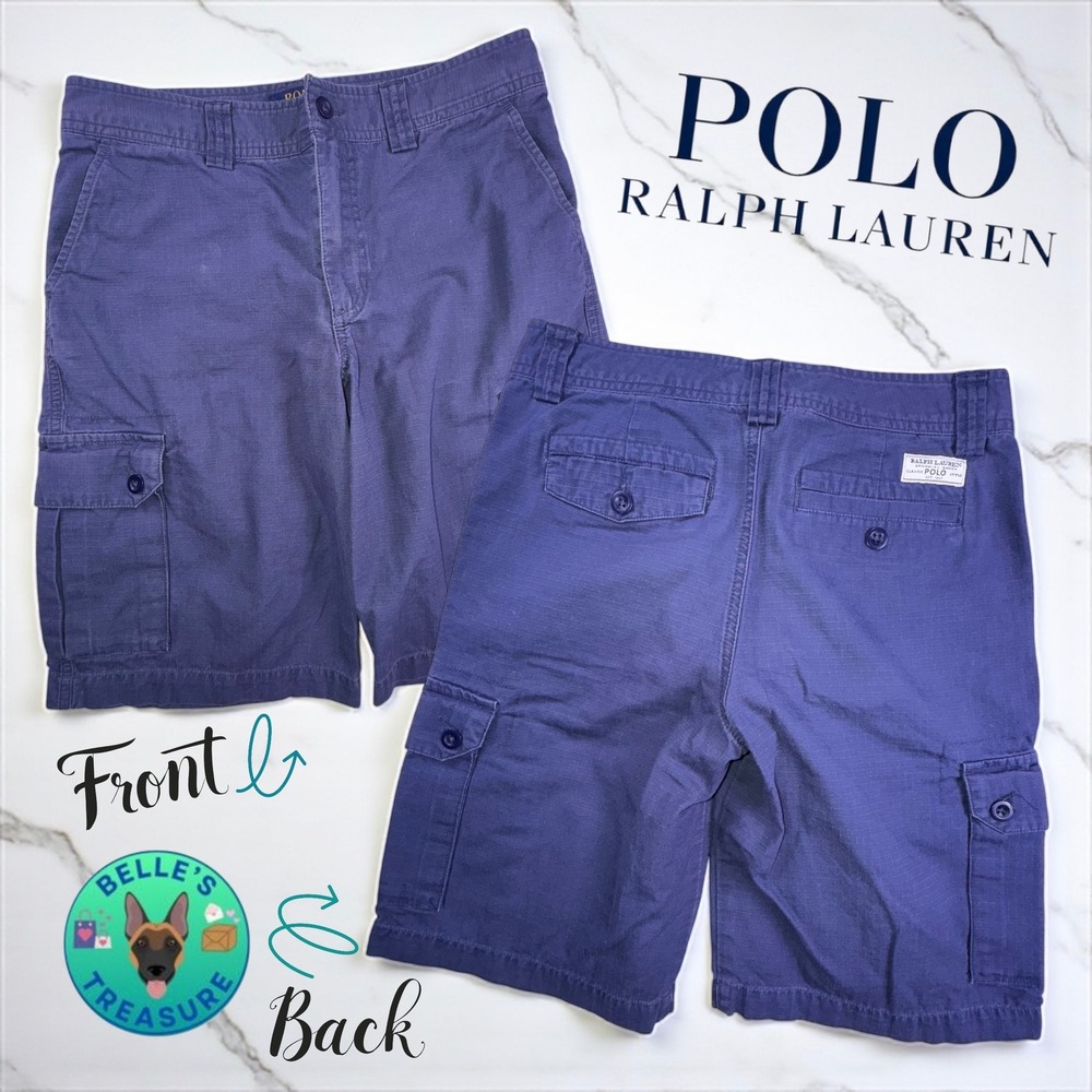 Polo Ralph Lauren Boy's 16 Cargo Shorts Blue Ripstop Baggy 28x11 Long Y2K 90s